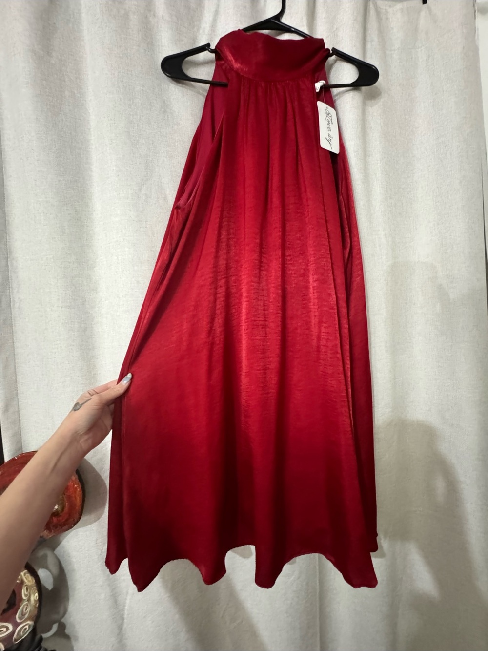 Red Satin Midi Dress